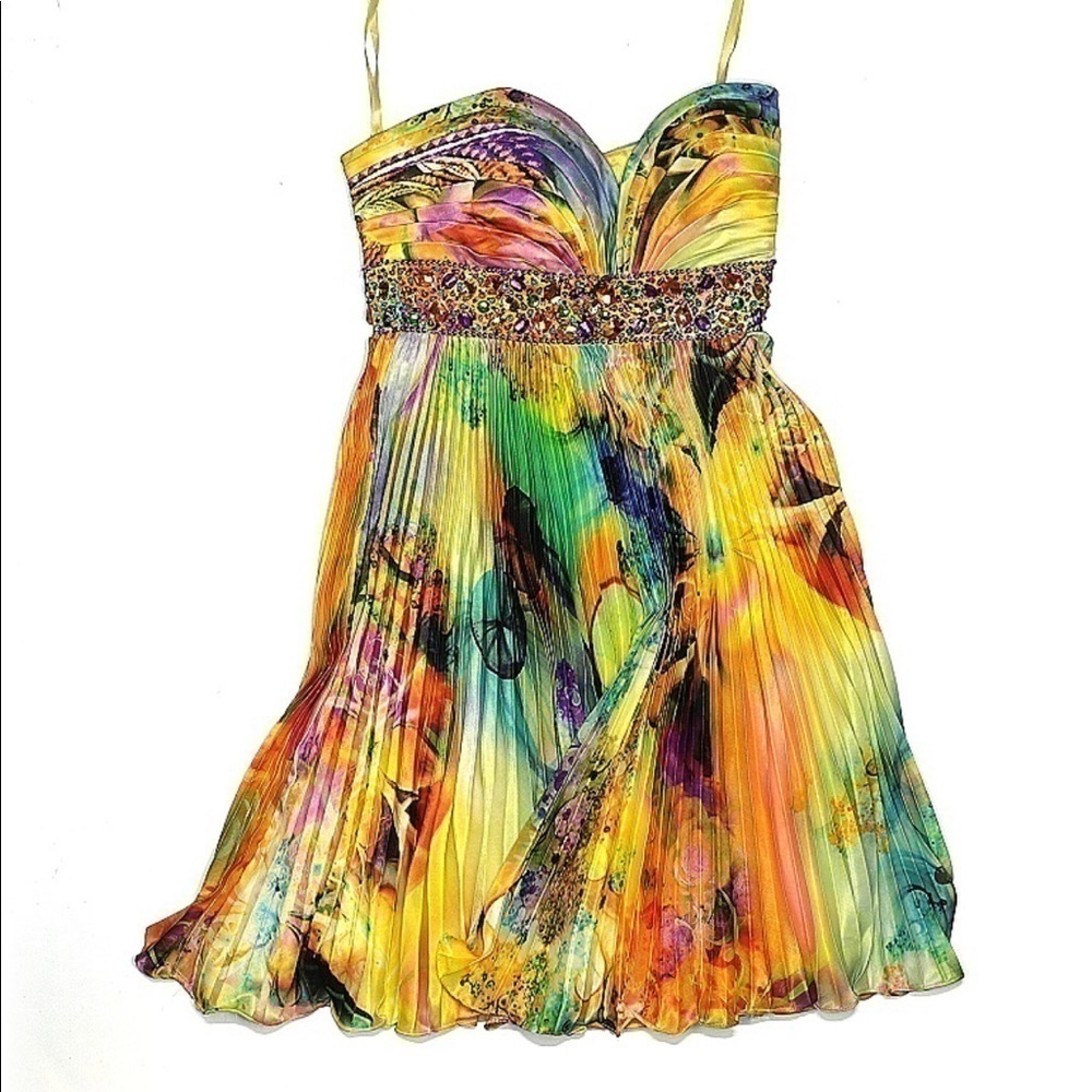 NIGHT MOVES BY ALLURE STUNNING MULTICOLORED DRESS BEJEWELED STRAPLESS DRESS - Picture 2 of 5